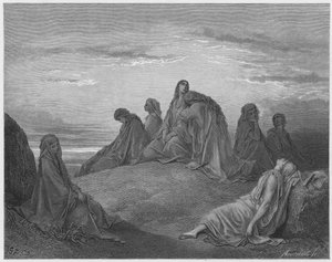 De dochters van Israël betreuren de dochter van Jefta door Gustave Dore